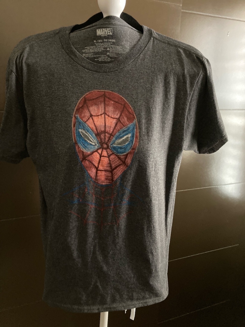 Marvel Boys Spider-Man Sketch Graphic Tee - Charcoal Gray with Red & Blue